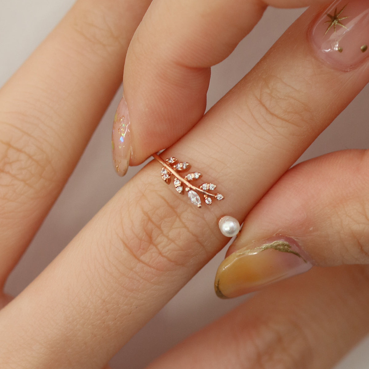 Pearl leaf ring-4